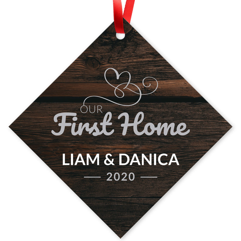 Personalized Christmas Ornament, Our First Home Ornament 2020 Personalized, Velvet Pouch Included