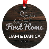 Personalized Christmas Ornament, Our First Home Ornament 2020 Personalized, Velvet Pouch Included