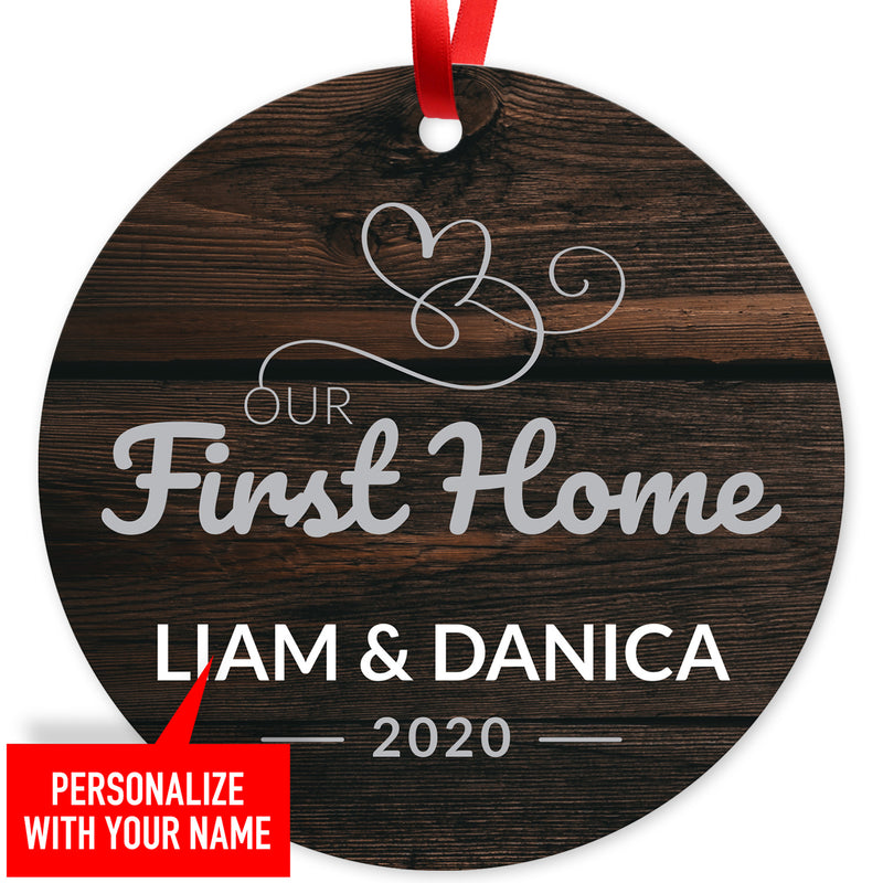 Personalized Christmas Ornament, Our First Home Ornament 2020 Personalized, Velvet Pouch Included