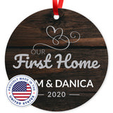 Personalized Christmas Ornament, Our First Home Ornament 2020 Personalized, Velvet Pouch Included