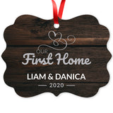 Personalized Christmas Ornament, Our First Home Ornament 2020 Personalized, Velvet Pouch Included