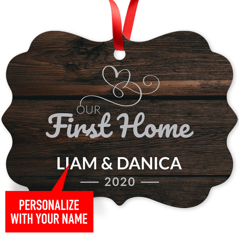 Personalized Christmas Ornament, Our First Home Ornament 2020 Personalized, Velvet Pouch Included