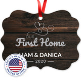 Personalized Christmas Ornament, Our First Home Ornament 2020 Personalized, Velvet Pouch Included