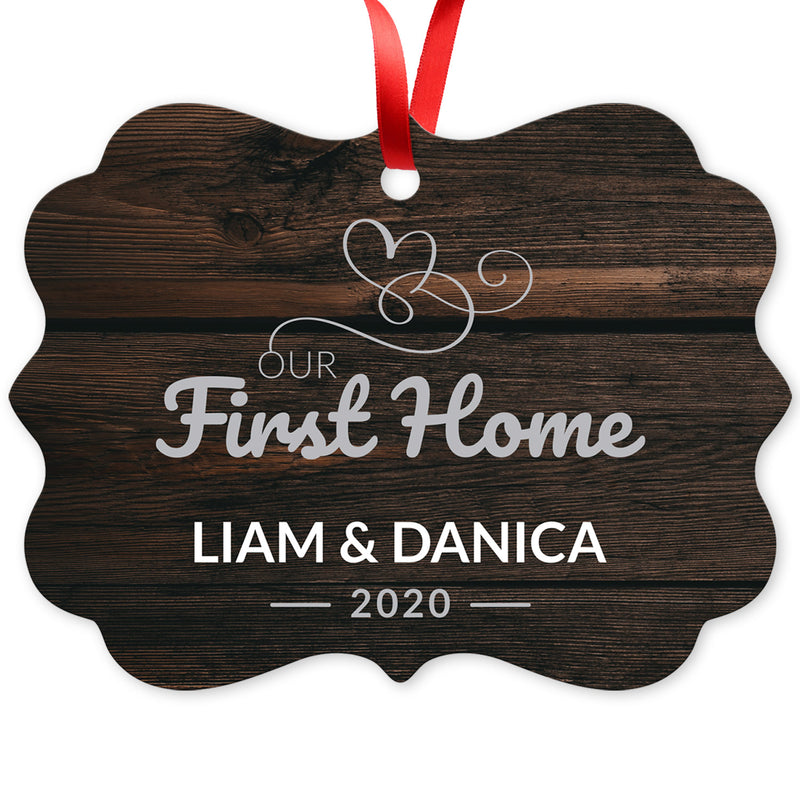 Personalized Christmas Ornament, Our First Home Ornament 2020 Personalized, Velvet Pouch Included