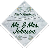 Personalized Christmas Ornaments, Our First Christmas As Mr & Mrs 2020 Ornament, Diamond Metal Ornament, Velvet Pouch Included