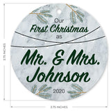 Personalized Christmas Ornaments, Our First Christmas As Mr & Mrs 2020 Ornament, Rectangle Metal Ornament, Velvet Pouch Included