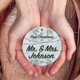 Personalized Christmas Ornaments, Our First Christmas As Mr & Mrs 2020 Ornament, Rectangle Metal Ornament, Velvet Pouch Included