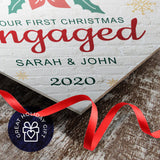 Personalized Christmas Ornament 2020, Our First Christmas Engaged 2020 Ornament, Diamond Metal Ornament, Velvet Pouch Included