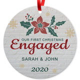 Personalized Christmas Ornament 2020, Our First Christmas Engaged 2020 Ornament, Rectangle Metal Ornament, Velvet Pouch Included