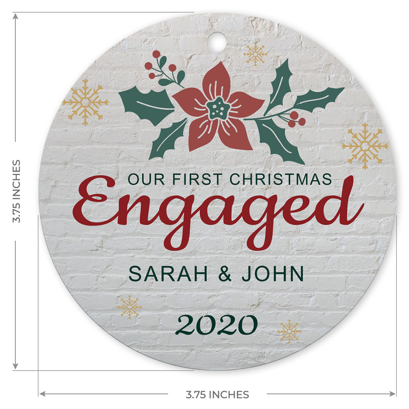 Personalized Christmas Ornament 2020, Our First Christmas Engaged 2020 Ornament, Rectangle Metal Ornament, Velvet Pouch Included