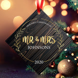 Personalized Ornament, Mr & Mrs 2020 Ornament, Diamond Metal Ornament, Velvet Pouch Included