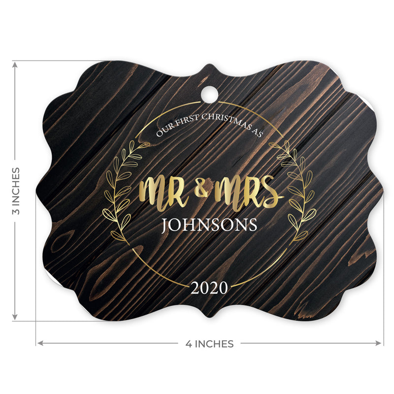 Personalized Ornament, Mr & Mrs 2020 Ornament, Rectangle Metal Ornament, Velvet Pouch Included