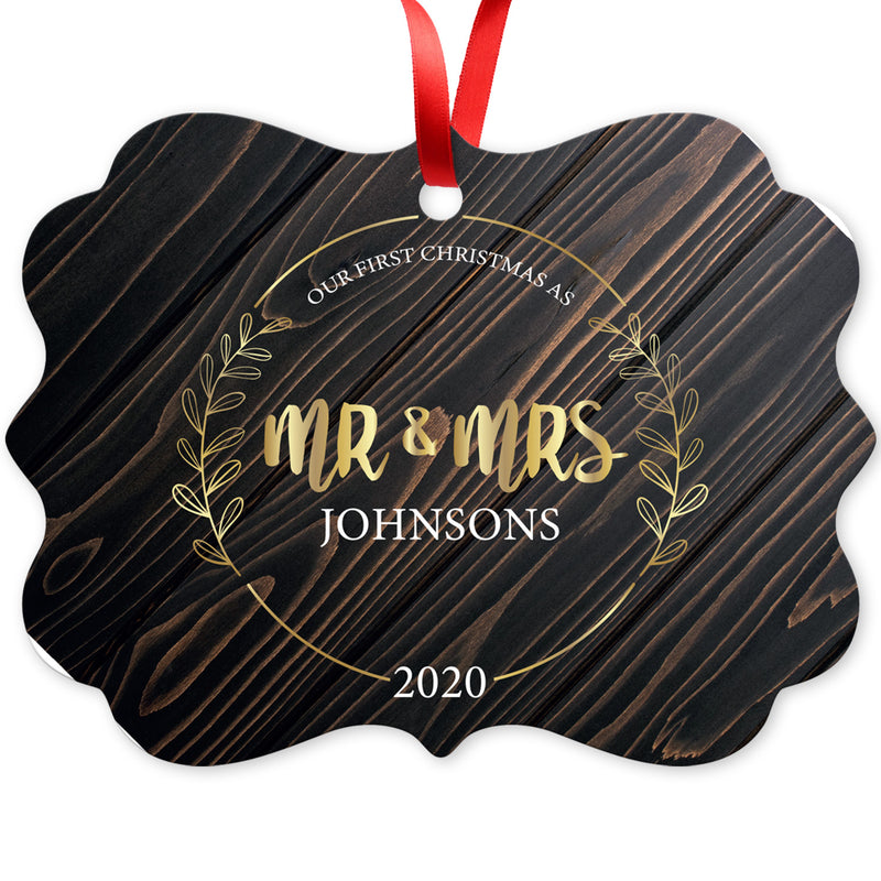 Personalized Ornament, Mr & Mrs 2020 Ornament, Rectangle Metal Ornament, Velvet Pouch Included