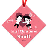 Personalized Christmas Ornaments, First Christmas As Mr & Mrs 2020 Ornament, Diamond Metal Ornament, Velvet Pouch Included