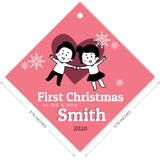 Personalized Christmas Ornaments, First Christmas As Mr & Mrs 2020 Ornament, Diamond Metal Ornament, Velvet Pouch Included