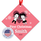 Personalized Christmas Ornaments, First Christmas As Mr & Mrs 2020 Ornament, Diamond Metal Ornament, Velvet Pouch Included