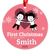 Personalized Christmas Ornaments, First Christmas As Mr & Mrs 2020 Ornament, Rectangle Metal Ornament, Velvet Pouch Included