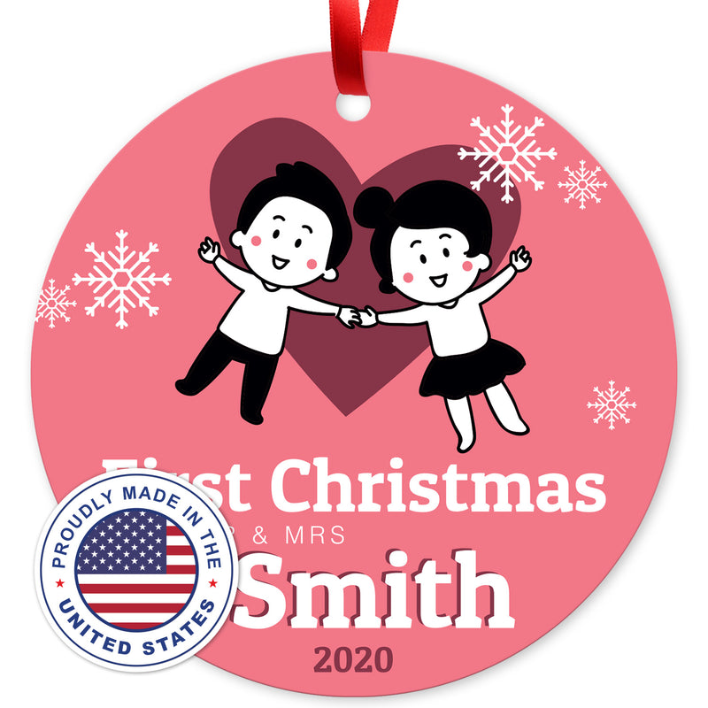 Personalized Christmas Ornaments, First Christmas As Mr & Mrs 2020 Ornament, Rectangle Metal Ornament, Velvet Pouch Included