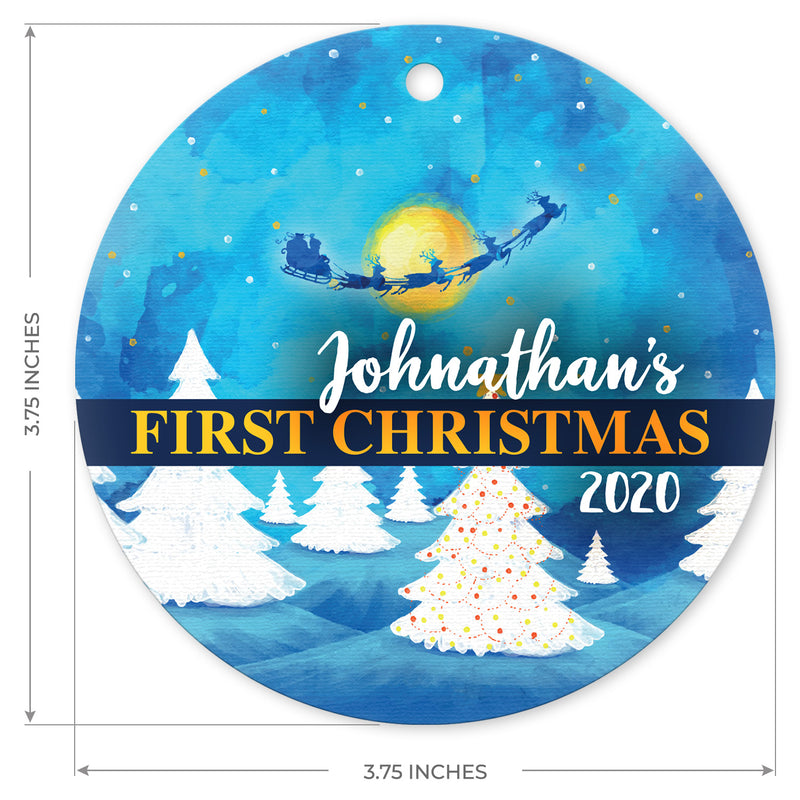 Personalized Christmas Ornaments 2020, First Christmas 2020 Ornament, Rectangle Metal Ornament, Velvet Pouch Included