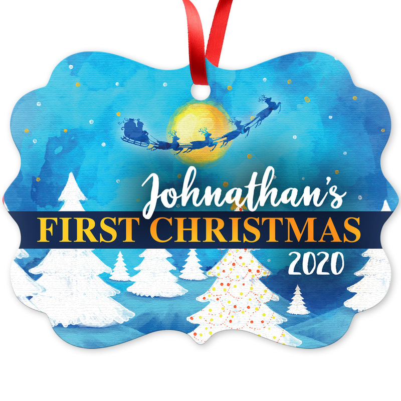 Personalized Christmas Ornaments 2020, First Christmas 2020 Ornament Round Metal Ornament, Velvet Pouch Included