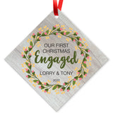 Personalized Christmas Ornaments 2020, Our First Christmas Engaged 2020 Ornament, Diamond Metal Ornament, Velvet Pouch Included