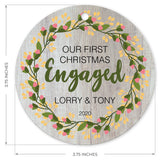 Personalized Christmas Ornaments 2020, Our First Christmas Engaged 2020 Ornament, Round Metal Ornament, Velvet Pouch Included