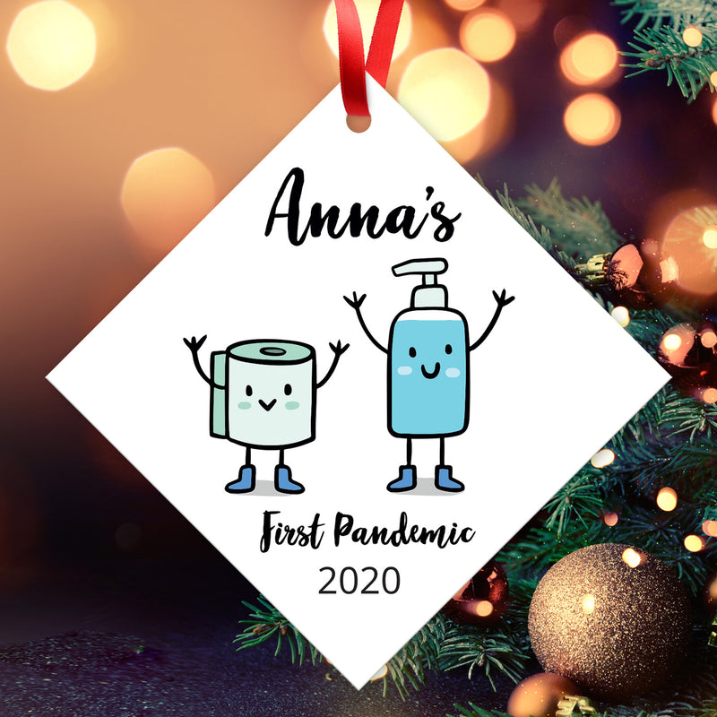 Personalized Christmas Ornaments 2020, First Pandemic 2020 Ornament, Diamond Metal Ornament, Velvet Pouch Included