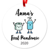 Personalized Christmas Ornaments 2020, First Pandemic 2020 Ornament, Round Metal Ornament, Velvet Pouch Included