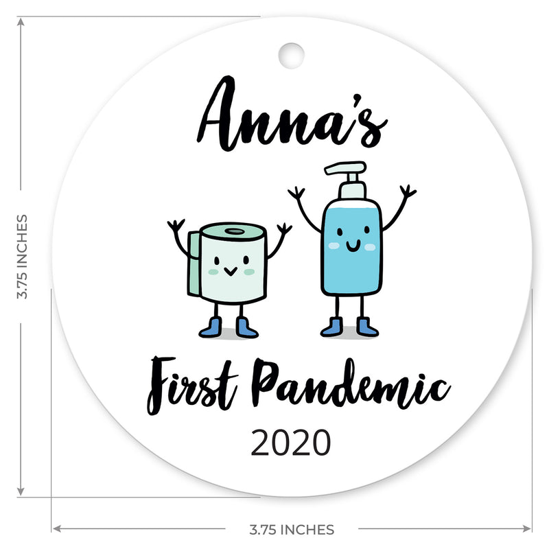 Personalized Christmas Ornaments 2020, First Pandemic 2020 Ornament, Round Metal Ornament, Velvet Pouch Included