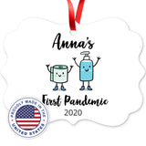 Personalized Christmas Ornaments 2020, First Pandemic 2020 Ornament, Rectangle Metal Ornament, Velvet Pouch Included