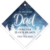 Personalized Ornament, In Memory Of Dad Forever In Our Hearts Ornament, Diamond Metal Ornament, Velvet Pouch Included