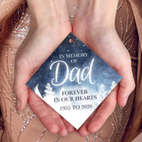 Personalized Ornament, In Memory Of Dad Forever In Our Hearts Ornament, Diamond Metal Ornament, Velvet Pouch Included