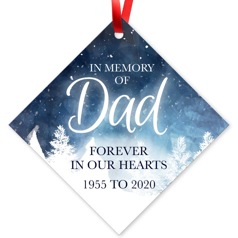 Personalized Ornament, In Memory Of Dad Forever In Our Hearts Ornament, Diamond Metal Ornament, Velvet Pouch Included