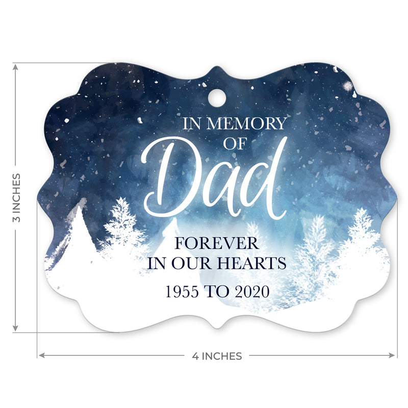 Personalized Ornament, In Memory Of Dad Forever In Our Hearts Ornament, Rectangle Metal Ornament, Velvet Pouch Included