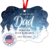 Personalized Ornament, In Memory Of Dad Forever In Our Hearts Ornament, Rectangle Metal Ornament, Velvet Pouch Included