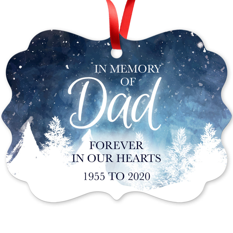 Personalized Ornament, In Memory Of Dad Forever In Our Hearts Ornament, Rectangle Metal Ornament, Velvet Pouch Included