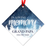 Personalized Christmas Ornaments, In Loving Memory Grand Papa Ornament, Diamond Metal Ornament, Velvet Pouch Included