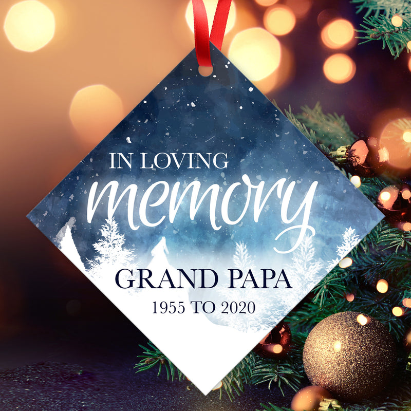 Personalized Christmas Ornaments, In Loving Memory Grand Papa Ornament, Diamond Metal Ornament, Velvet Pouch Included