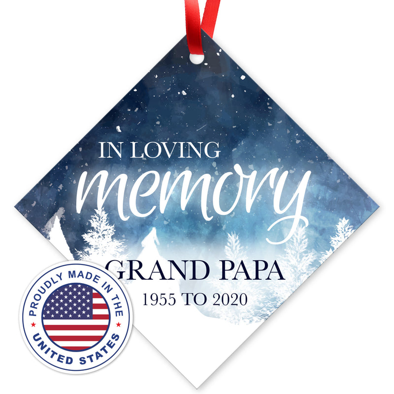 Personalized Christmas Ornaments, In Loving Memory Grand Papa Ornament, Diamond Metal Ornament, Velvet Pouch Included