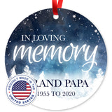 Personalized Christmas Ornaments, In Loving Memory Grand Papa Ornament, Round Metal Ornament, Velvet Pouch Included