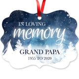 Personalized Christmas Ornaments, In Loving Memory Grand Papa Ornament,  Rectangle Metal Ornament, Velvet Pouch Included