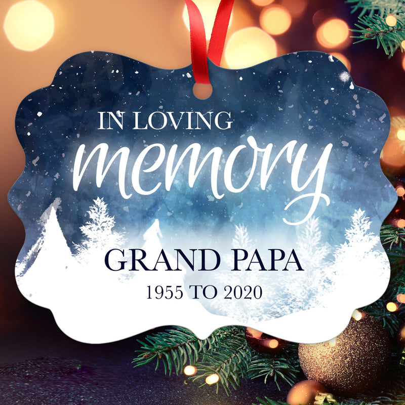 Personalized Christmas Ornaments, In Loving Memory Grand Papa Ornament,  Rectangle Metal Ornament, Velvet Pouch Included