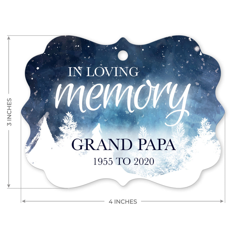 Personalized Christmas Ornaments, In Loving Memory Grand Papa Ornament,  Rectangle Metal Ornament, Velvet Pouch Included