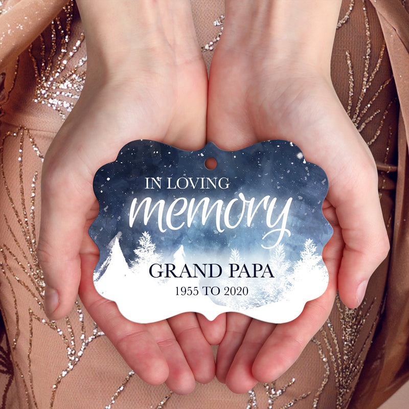 Personalized Christmas Ornaments, In Loving Memory Grand Papa Ornament,  Rectangle Metal Ornament, Velvet Pouch Included