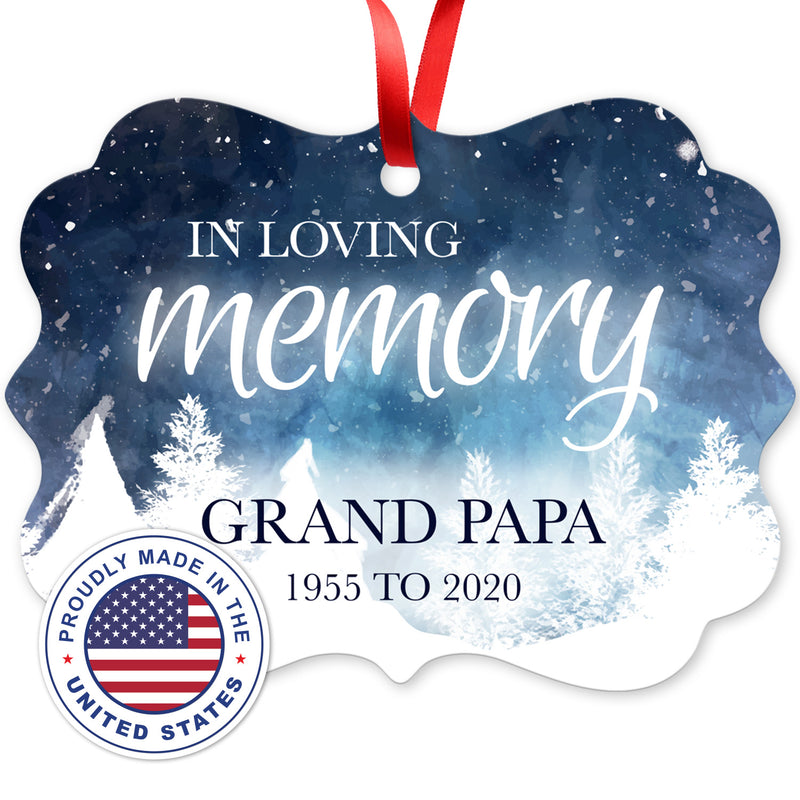 Personalized Christmas Ornaments, In Loving Memory Grand Papa Ornament,  Rectangle Metal Ornament, Velvet Pouch Included