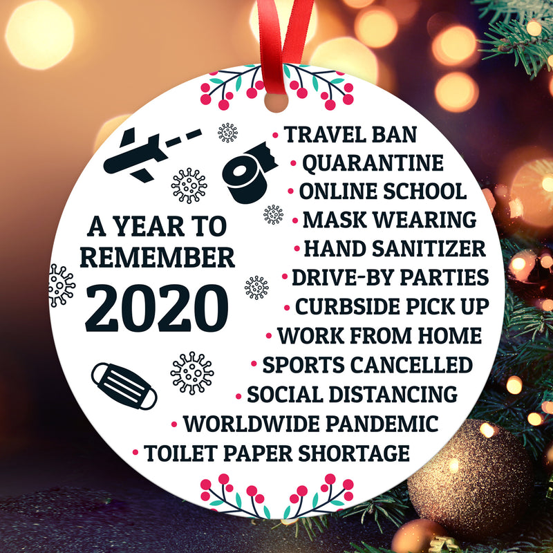 2020 Ornament, Quarantine Christmas Ornament 2020, Toilet Paper Crisis, Face Mask, Social Distancing, Round Metal Ornament, Velvet Pouch Included