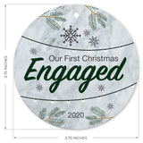 2020 Christmas Ornament, Our First Christmas Engaged 2020 Ornament, Round Metal Ornament, Velvet Pouch Included