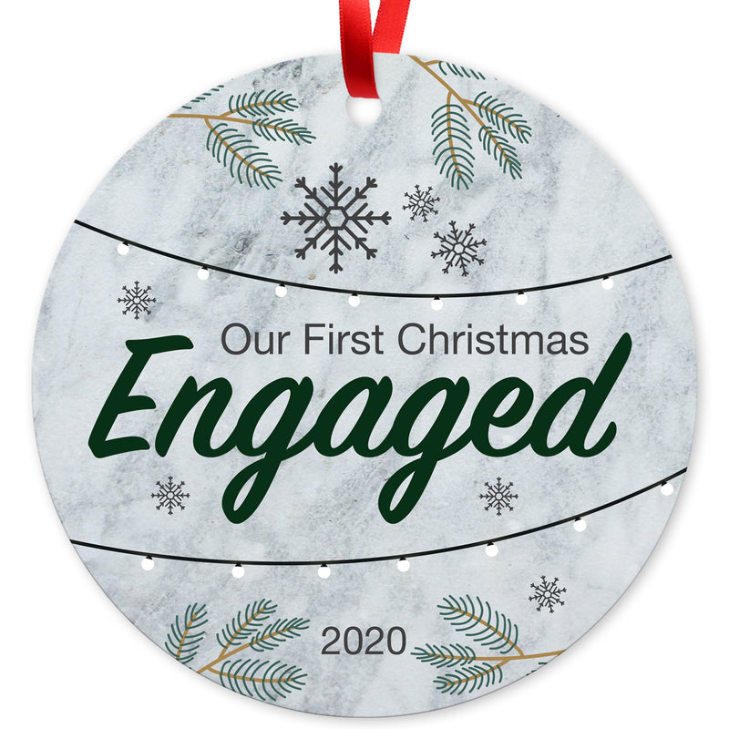 2020 Christmas Ornament, Our First Christmas Engaged 2020 Ornament, Round Metal Ornament, Velvet Pouch Included