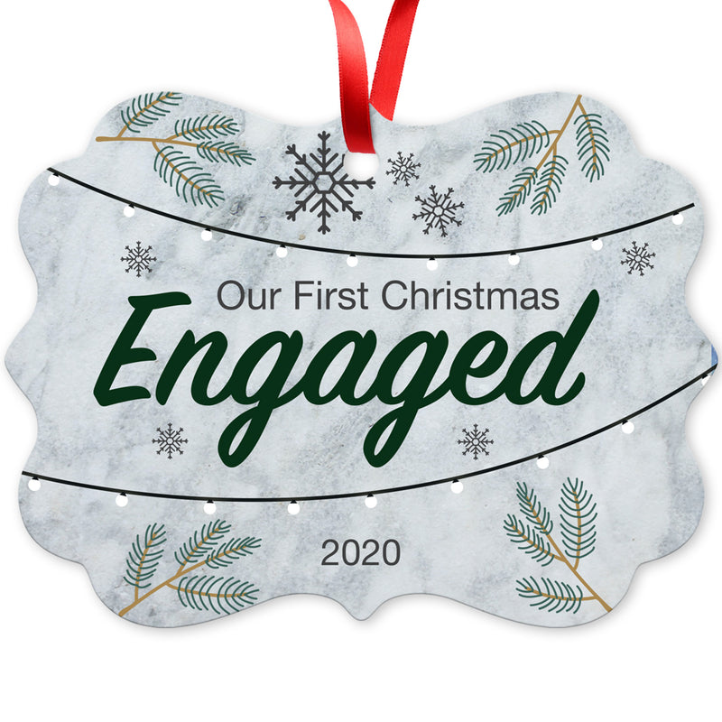 2020 Christmas Ornament, Our First Christmas Engaged 2020 Ornament, Rectangle Metal Ornament, Velvet Pouch Included