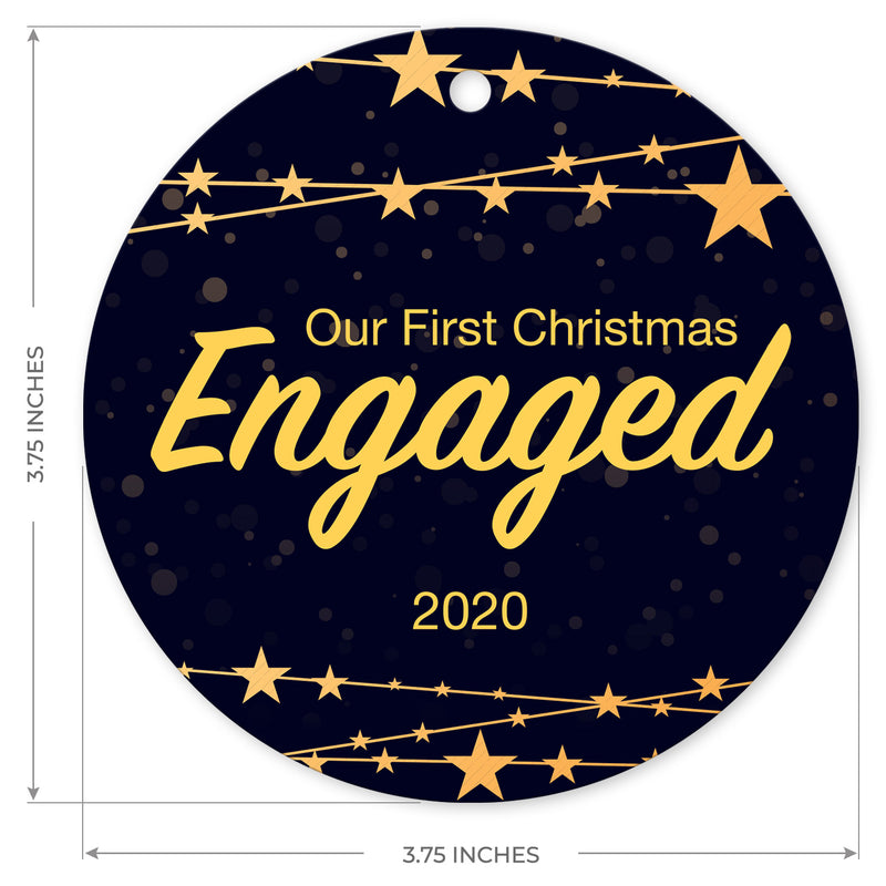 Christmas Tree Ornaments, Our First Christmas Engaged 2020 Ornament, Round Metal Ornament, Velvet Pouch Included